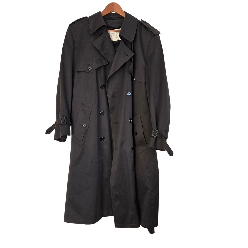 Vintage Luxury London Fog Heavy Duty Black Wool Pile Lined Belted Trench Coat 42